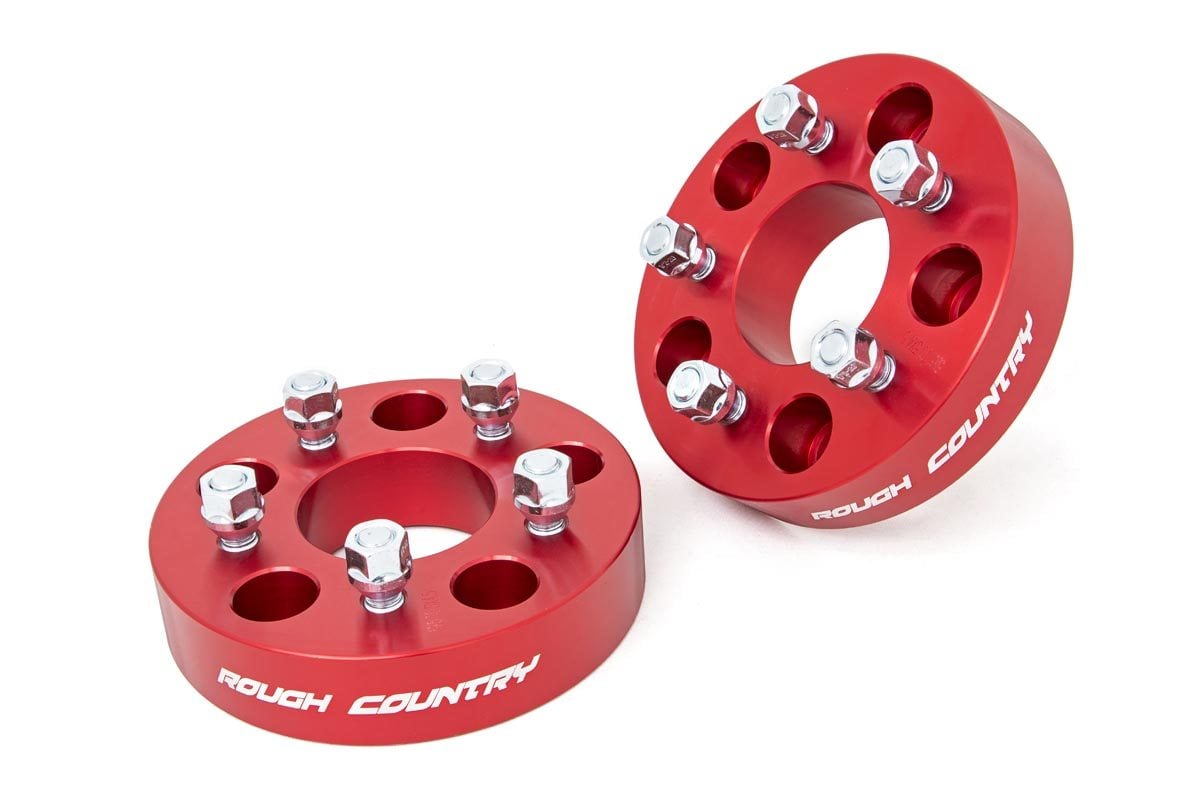 Jeep Wrangler Wheel Adapters - Rough Country - 1.5 Inch | 5x5 to 5x4.5 - Red - '07-'18